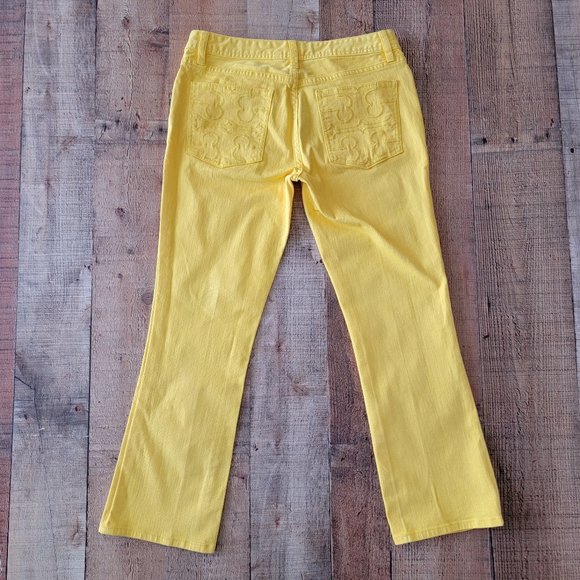 Tory Burch Cropped Slim Boot Dandelion Yellow Jeans 28 - Picture 3 of 16